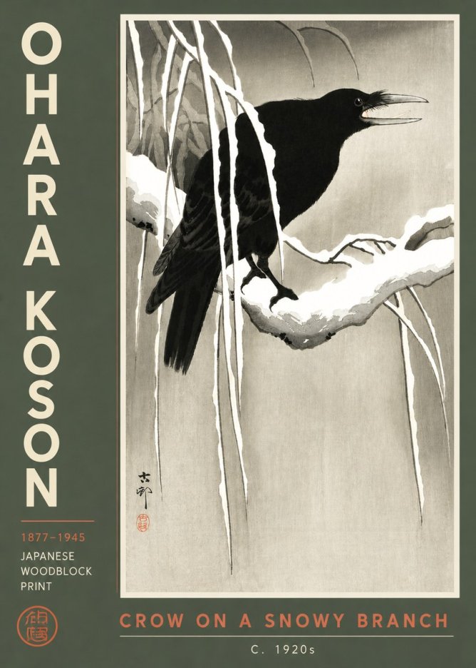 Ohara Koson Crow on a Snowy Branch III No3 - Póster