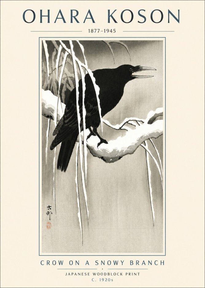 Ohara Koson Crow on a Snowy Branch III No4 - Póster