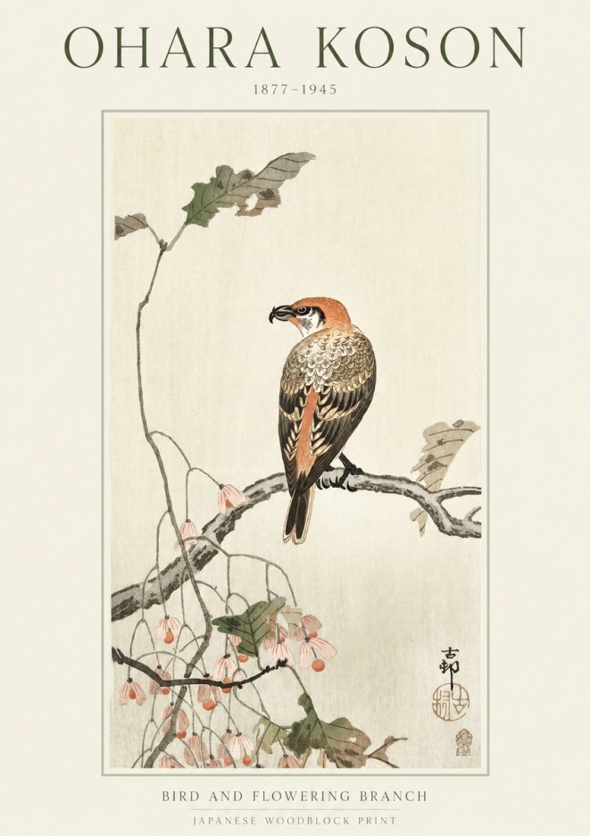 Ohara Koson Bird and Flowering Branch No1 - Póster