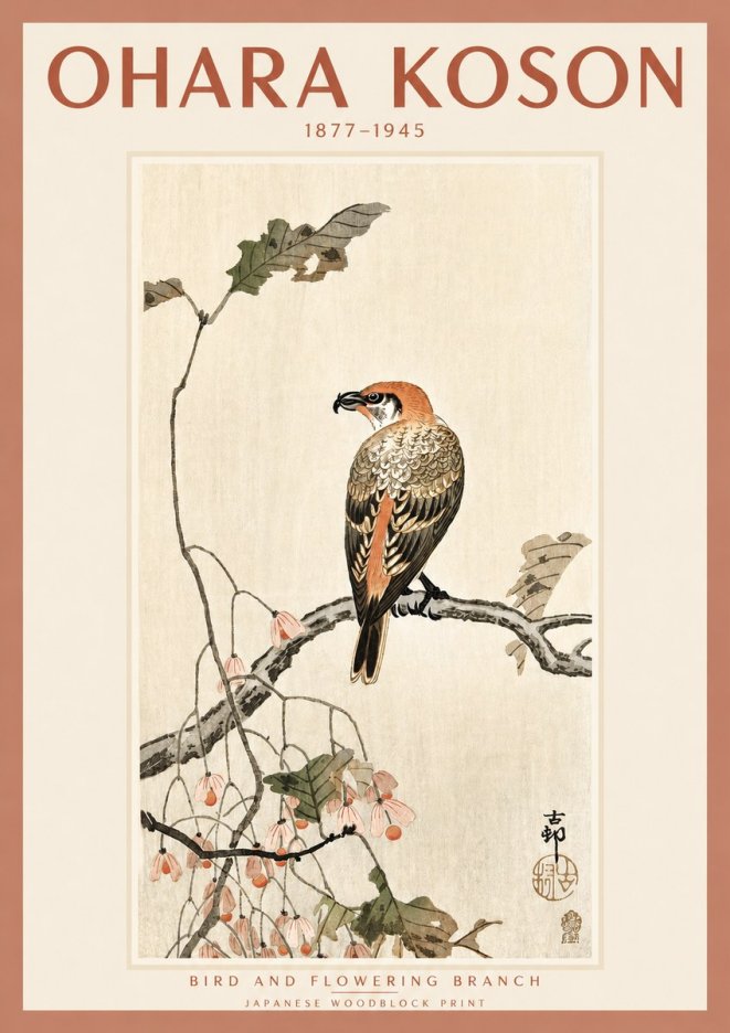 Ohara Koson Bird and Flowering Branch No2 - Póster