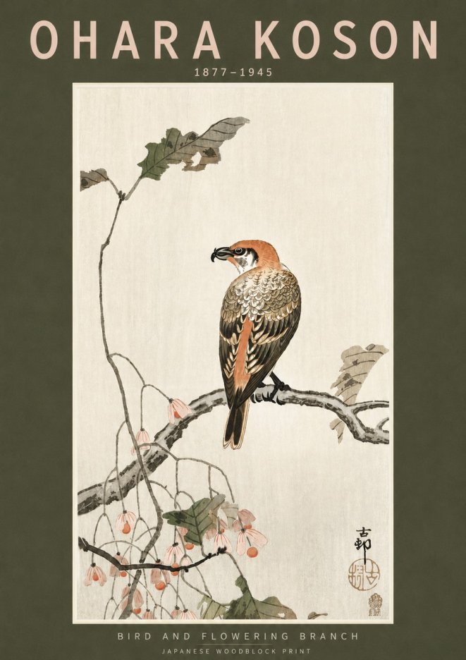 Ohara Koson Bird and Flowering Branch No3 - Póster