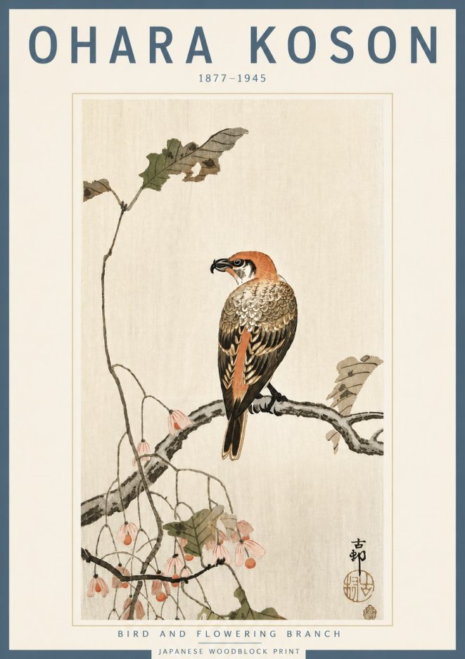 Ohara Koson Bird and Flowering Branch No4 - Póster
