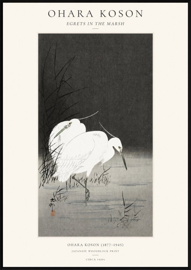 Ohara Koson Egrets in the Marsh No1 - Póster