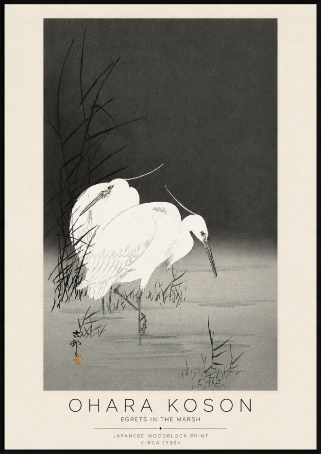 Ohara Koson Egrets in the Marsh No3 - Póster