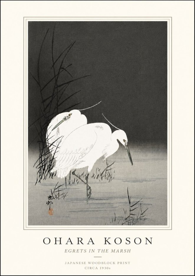 Ohara Koson Egrets in the Marsh No5 - Póster