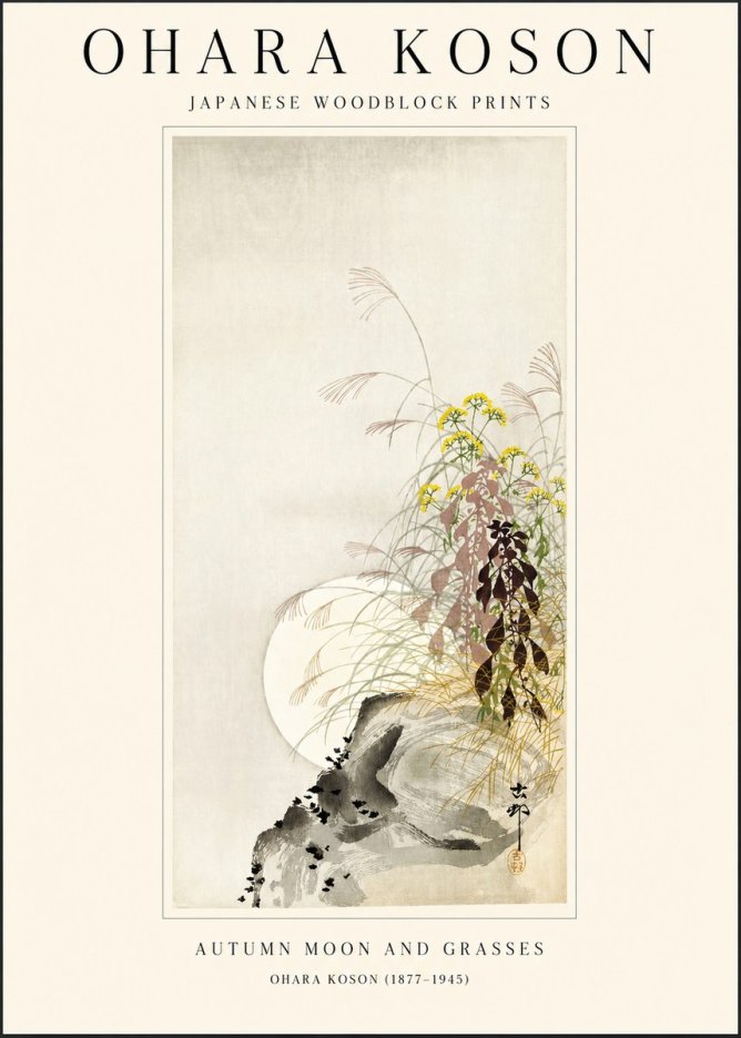 Ohara Koson Autumn Moon and Grasses No1 - Póster