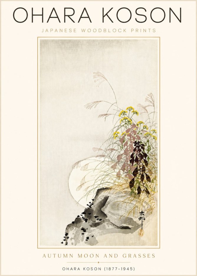 Ohara Koson Autumn Moon and Grasses No3 - Póster