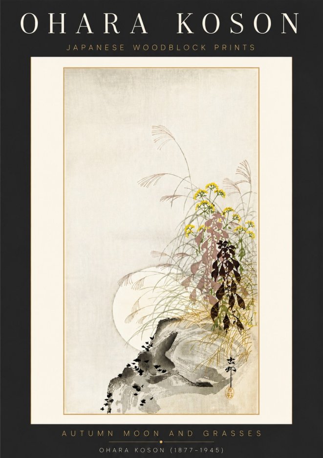 Ohara Koson Autumn Moon and Grasses No4 - Póster