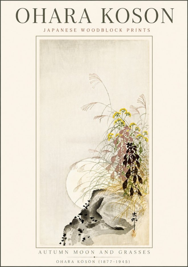 Ohara Koson Autumn Moon and Grasses No5 - Póster