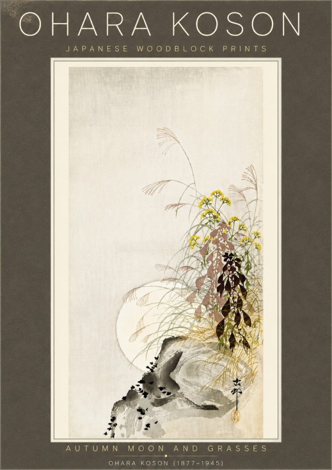 Ohara Koson Autumn Moon and Grasses No6 - Póster