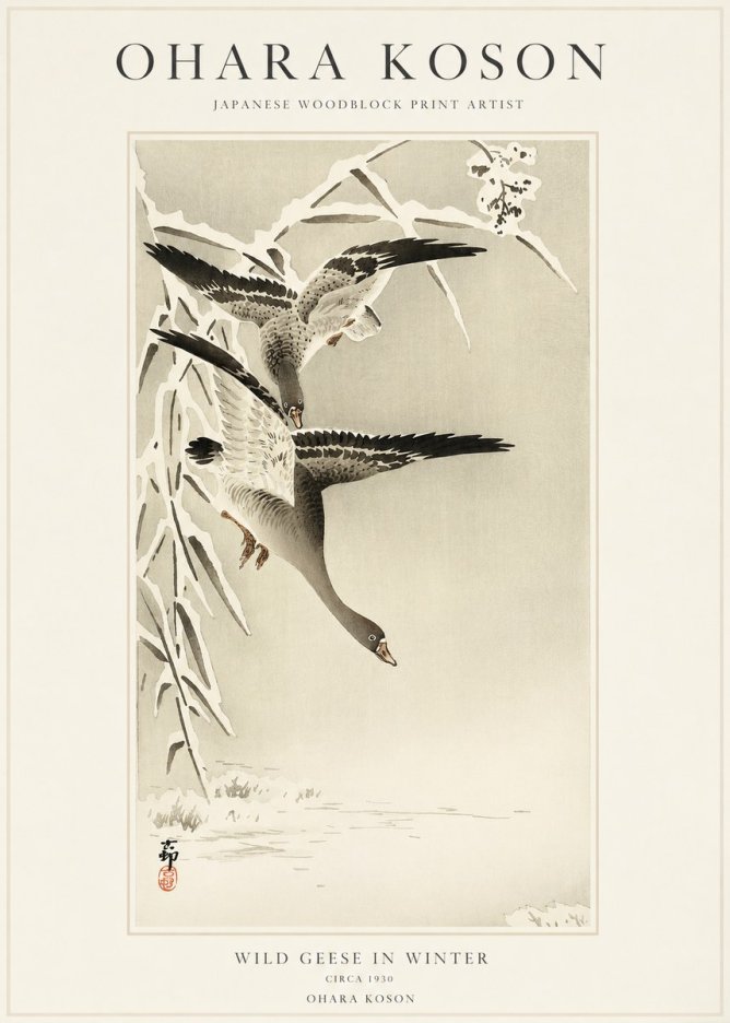 Ohara Koson Wild Geese in Winter No1 - Póster