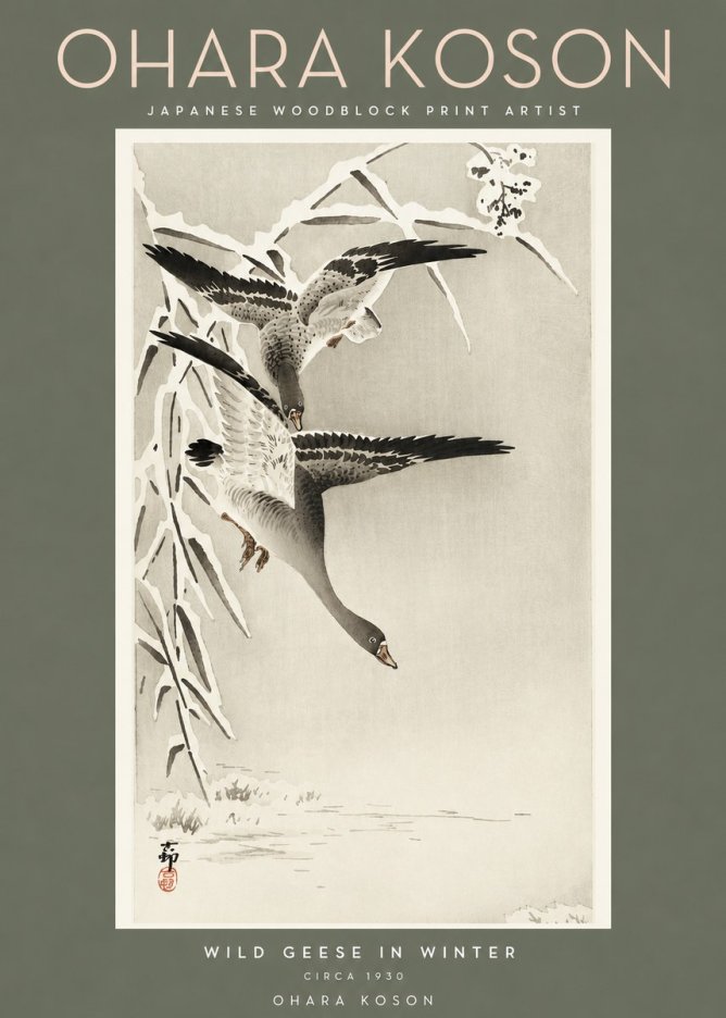 Ohara Koson Wild Geese in Winter No2 - Póster