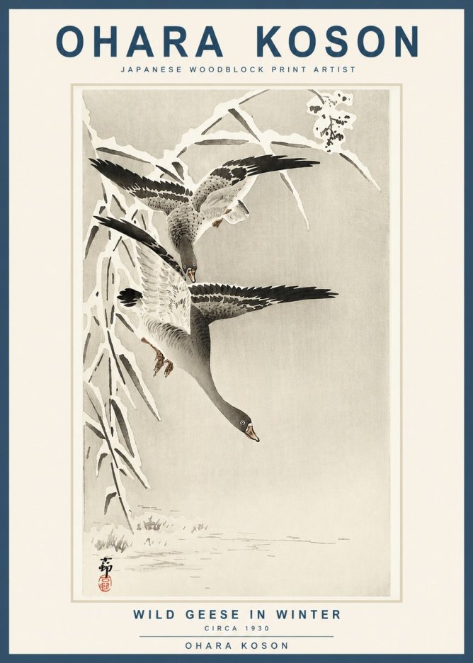 Ohara Koson Wild Geese in Winter No3 - Póster