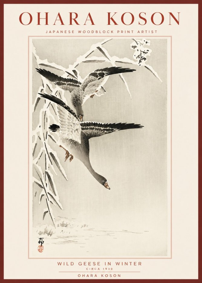Ohara Koson Wild Geese in Winter No5 - Póster