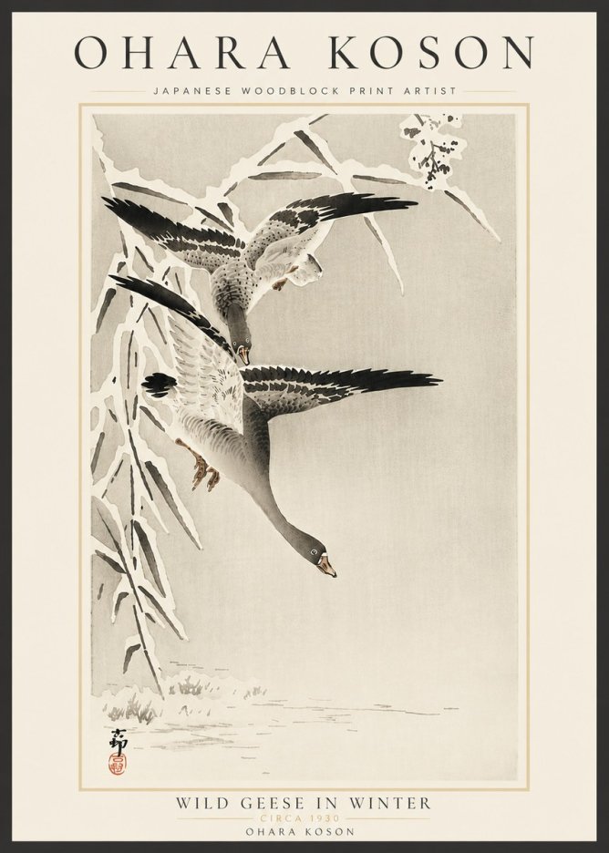 Ohara Koson Wild Geese in Winter No6 - Póster