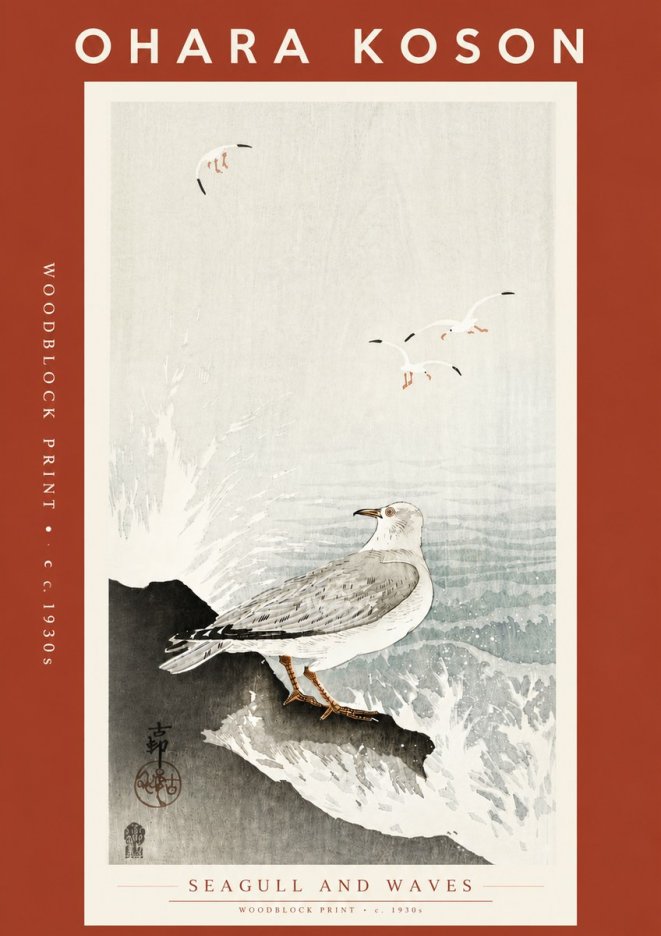 Ohara Koson Seagull and Waves No5 - Póster