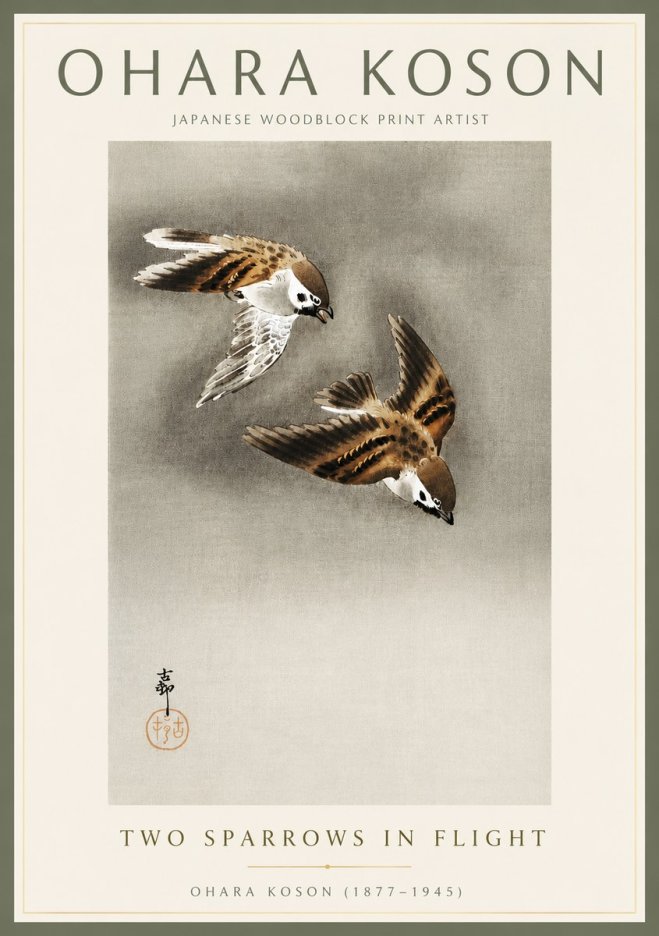 Ohara Koson Two Sparrows in Flight No4 - Póster