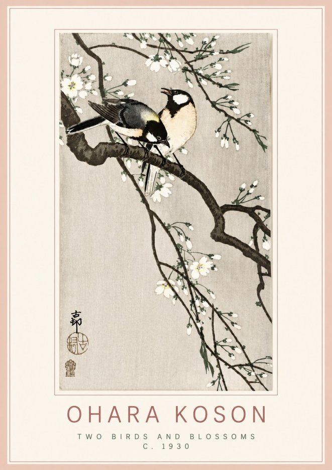 Ohara Koson Two Birds and Blossoms II No3 - Póster