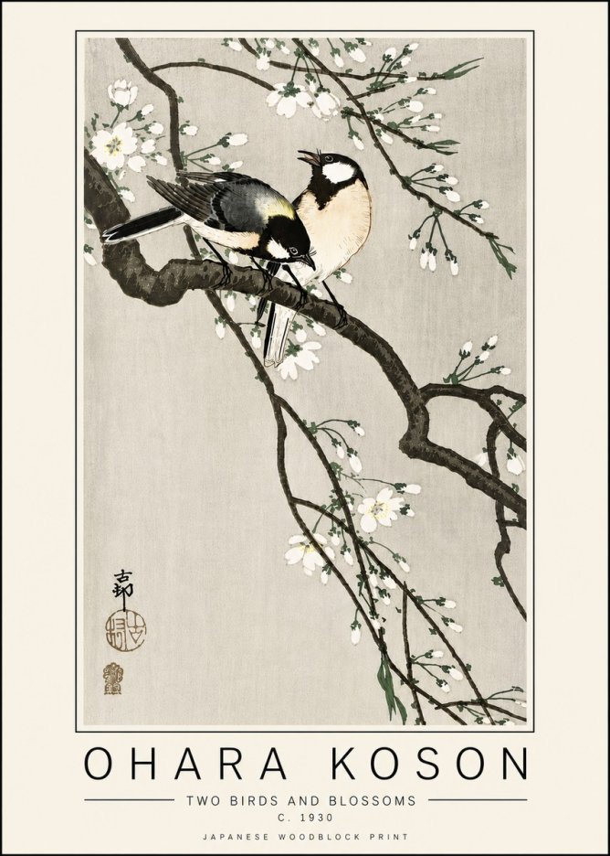 Ohara Koson Two Birds and Blossoms II No6 - Póster