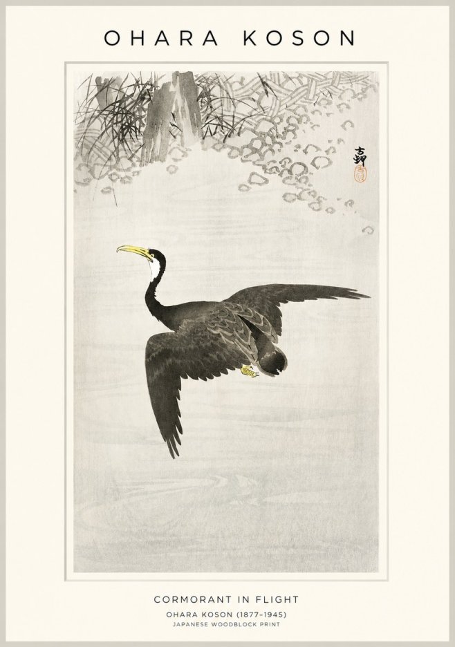 Ohara Koson Cormorant in Flight No1 - Póster