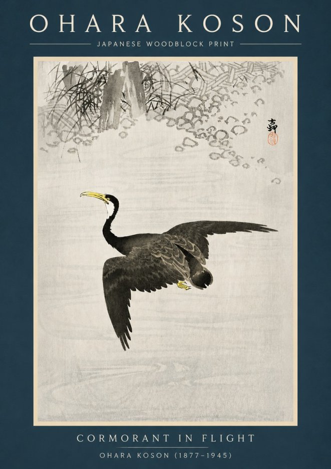 Ohara Koson Cormorant in Flight No2 - Póster