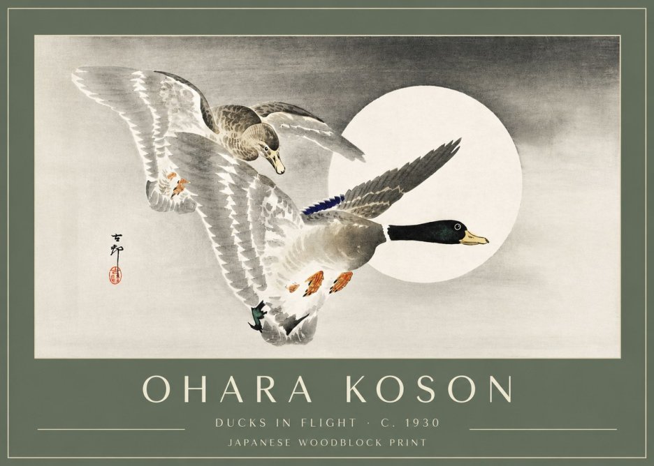 Ohara Koson Ducks in Flight No3 - Póster