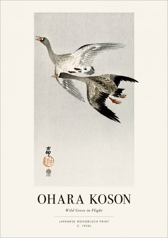 Ohara Koson Wild Geese in Flight III No1 - Póster