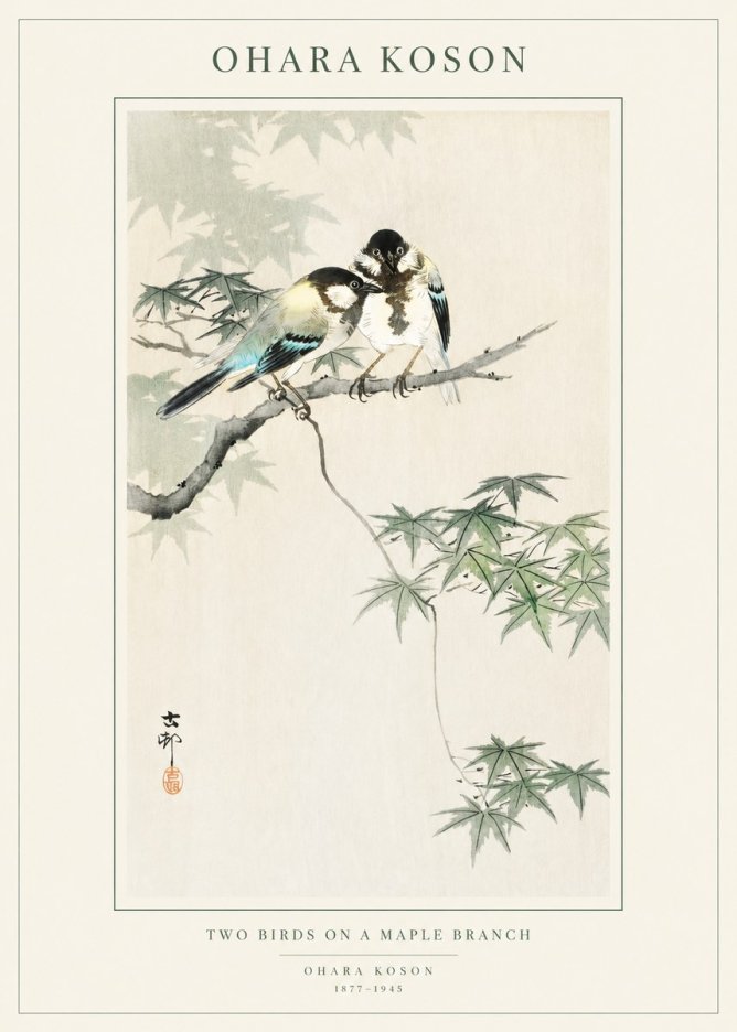 Ohara Koson Two Birds on a Maple Branch No1 - Póster