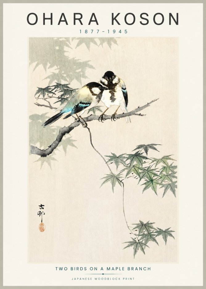 Ohara Koson Two Birds on a Maple Branch No3 - Póster