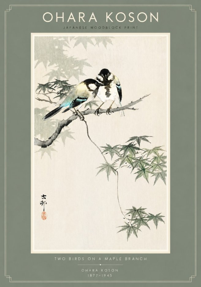 Ohara Koson Two Birds on a Maple Branch No4 - Póster