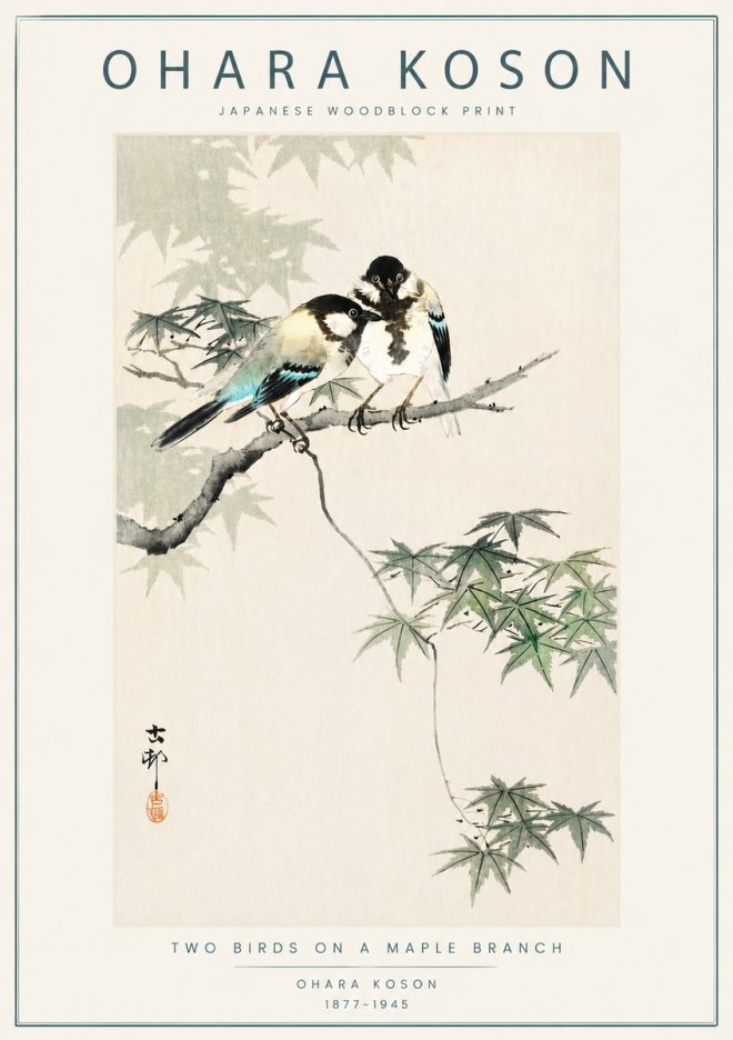 Ohara Koson Two Birds on a Maple Branch No6 - Póster