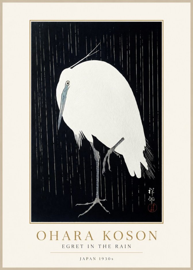 Ohara Koson Egret in the Rain I No1 - Póster