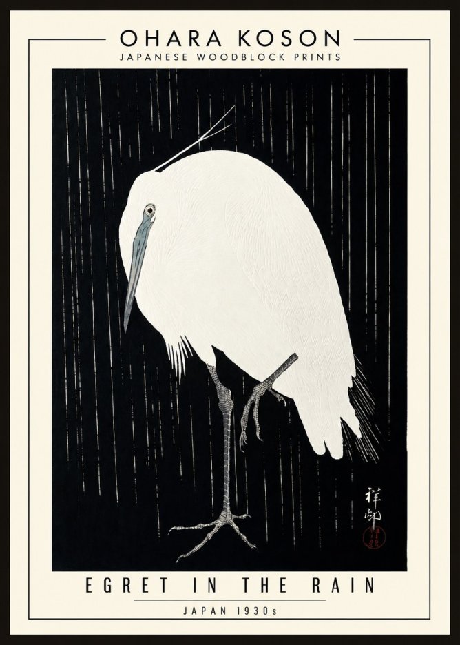 Ohara Koson Egret in the Rain I No3 - Póster