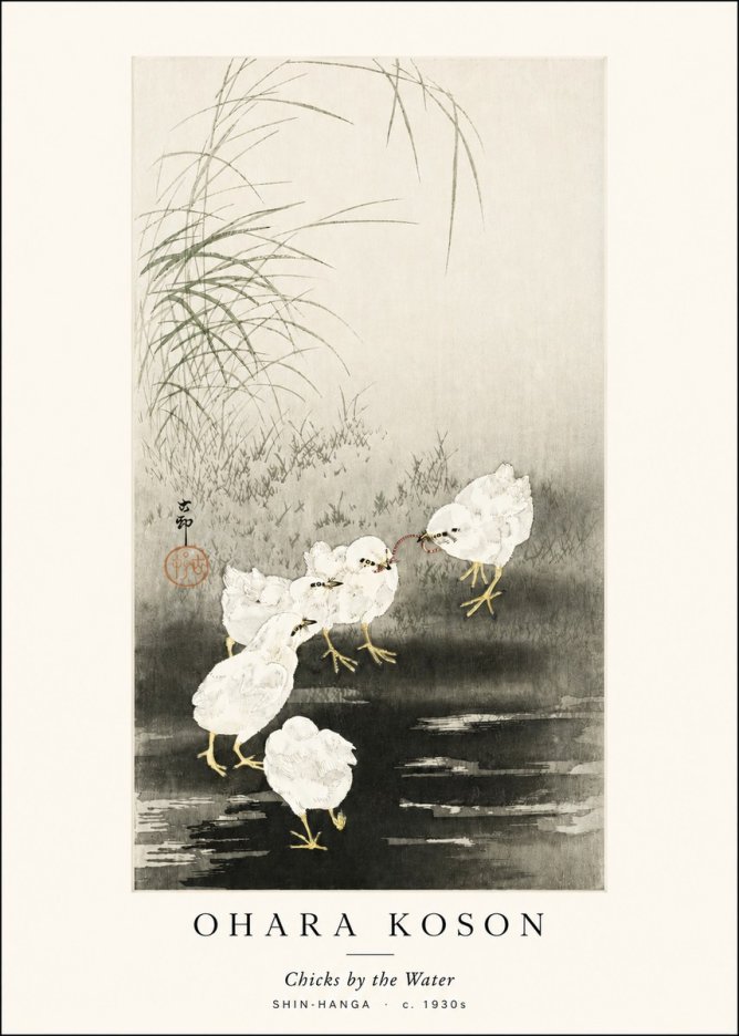 Ohara Koson Chicks by the Water No3 - Póster