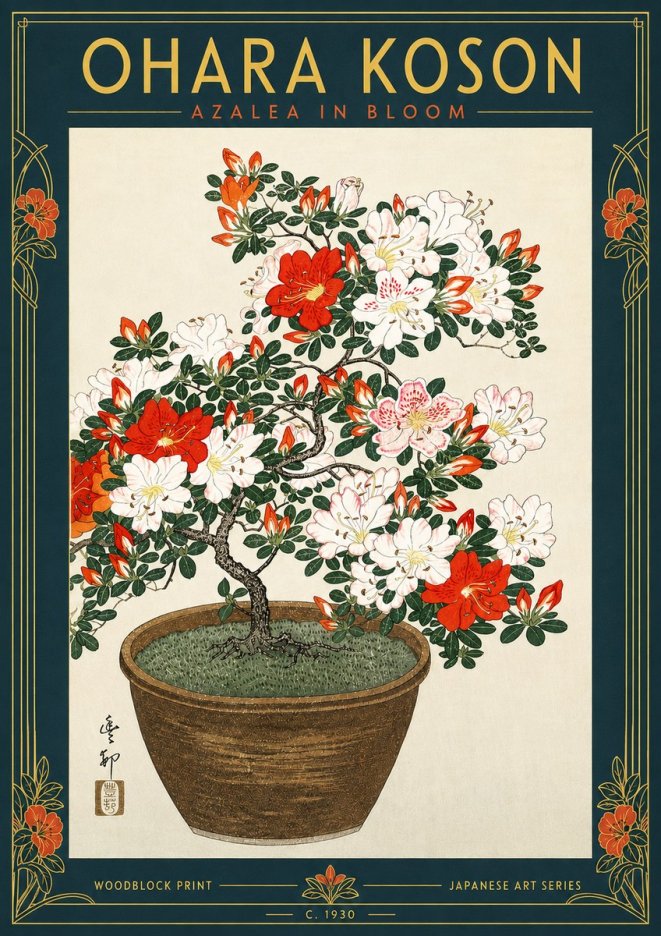 Ohara Koson Azalea in Bloom No5 - Póster