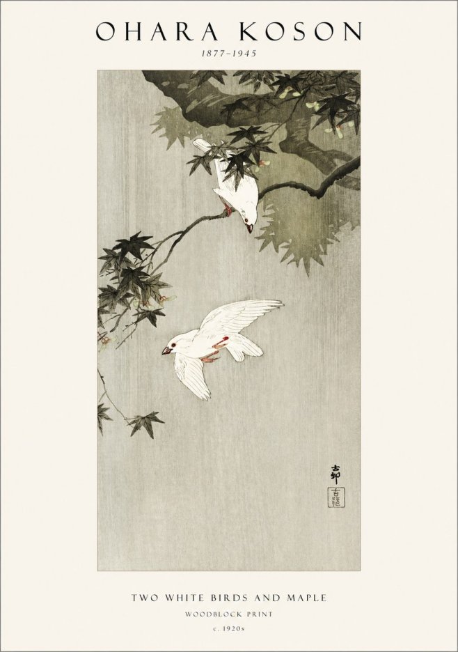 Ohara Koson Two White Birds and Maple No1 - Póster