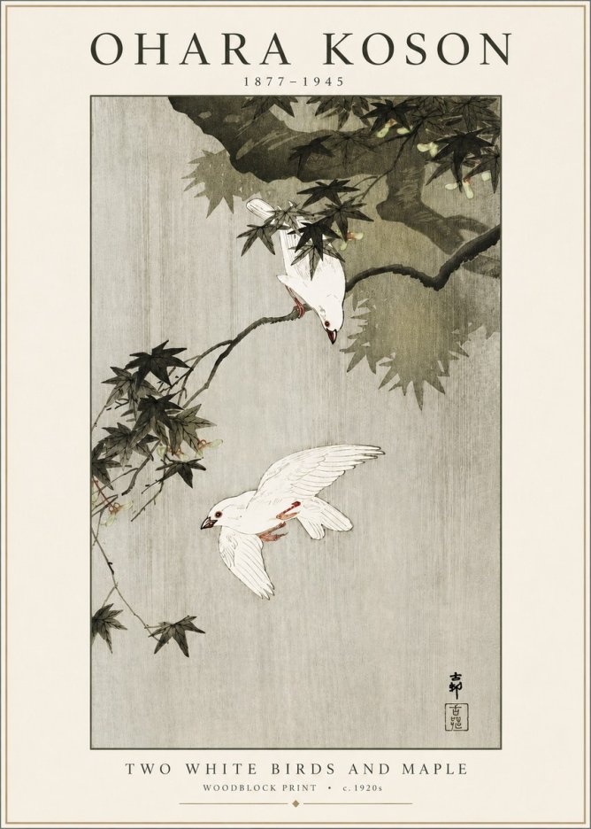 Ohara Koson Two White Birds and Maple No3 - Póster