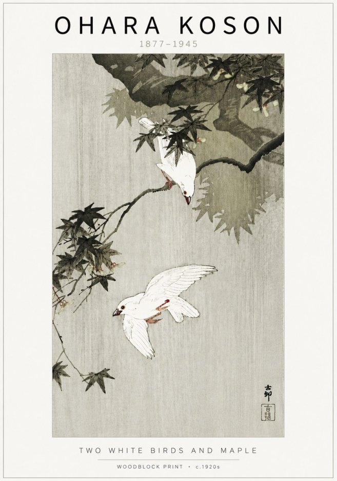 Ohara Koson Two White Birds and Maple No5 - Póster