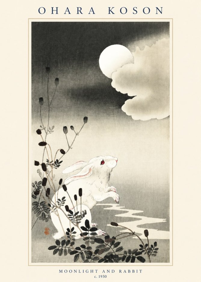 Ohara Koson Moonlight and Rabbit No2 - Póster