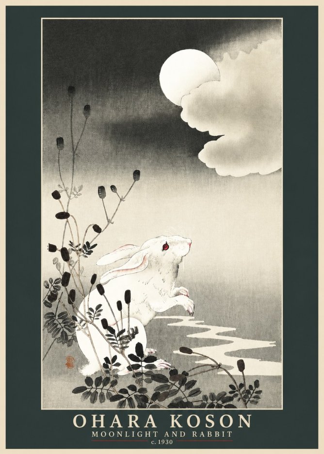 Ohara Koson Moonlight and Rabbit No3 - Póster