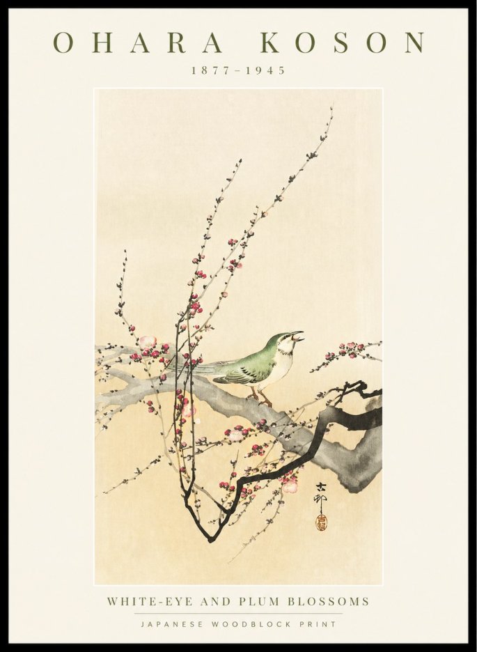 Ohara Koson White-eye and Plum Blossoms No1 - Póster