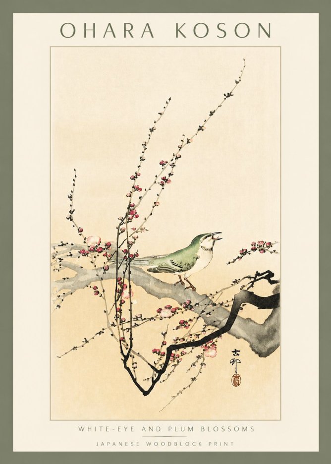Ohara Koson White-eye and Plum Blossoms No2 - Póster