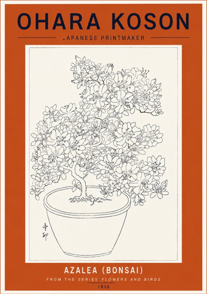 Ohara Koson Azalea (Bonsai) No5 - Póster