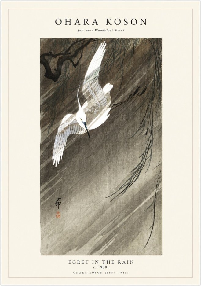 Ohara Koson Egret in the Rain II No1 - Póster