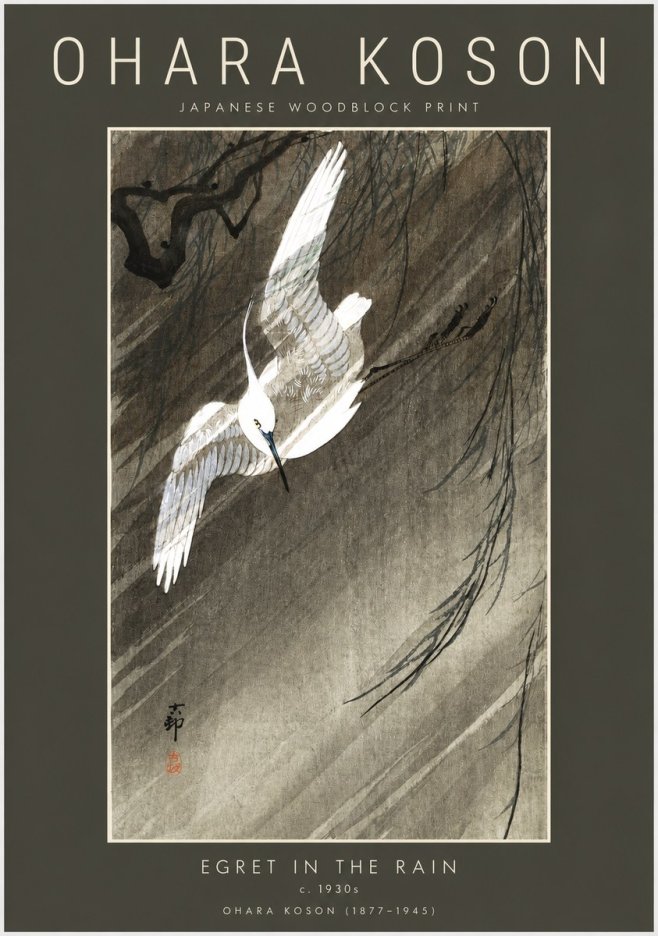 Ohara Koson Egret in the Rain II No2 - Póster