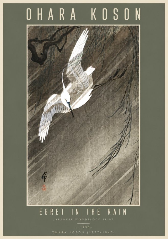 Ohara Koson Egret in the Rain II No4 - Póster