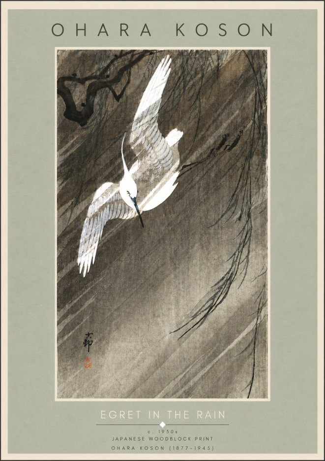 Ohara Koson Egret in the Rain II No5 - Póster