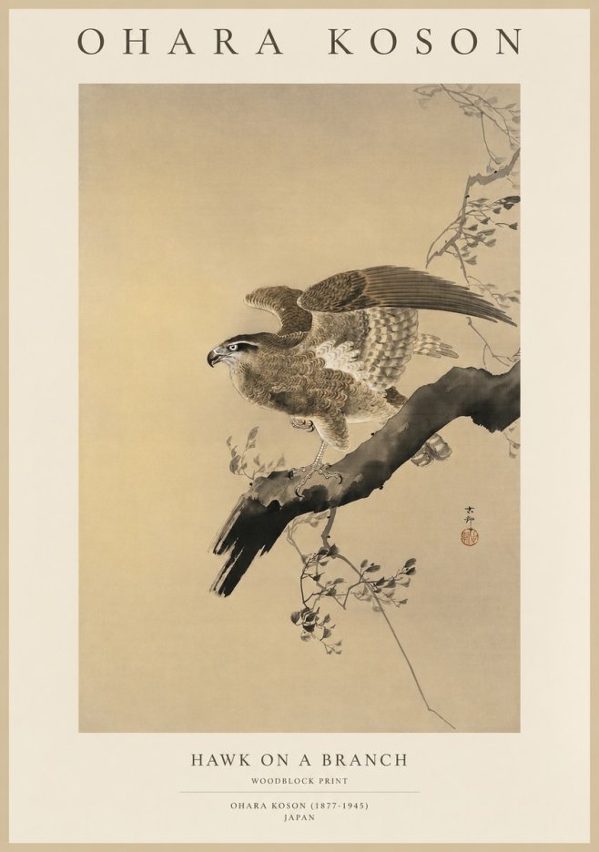 Ohara Koson Hawk on a Branch I No1 - Póster