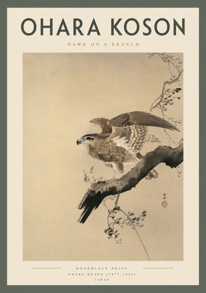 Ohara Koson Hawk on a Branch I No2 - Póster