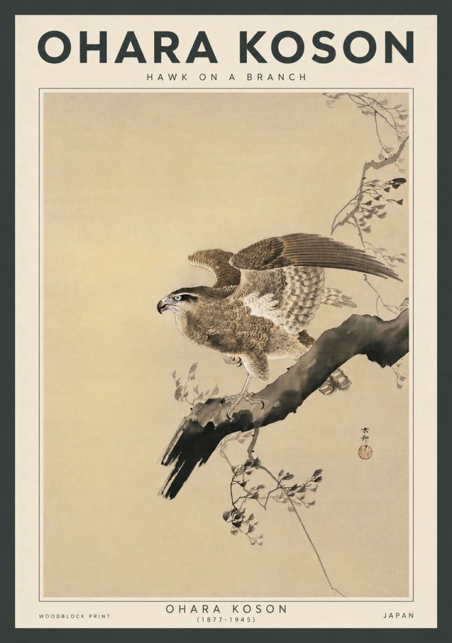 Ohara Koson Hawk on a Branch I No3 - Póster